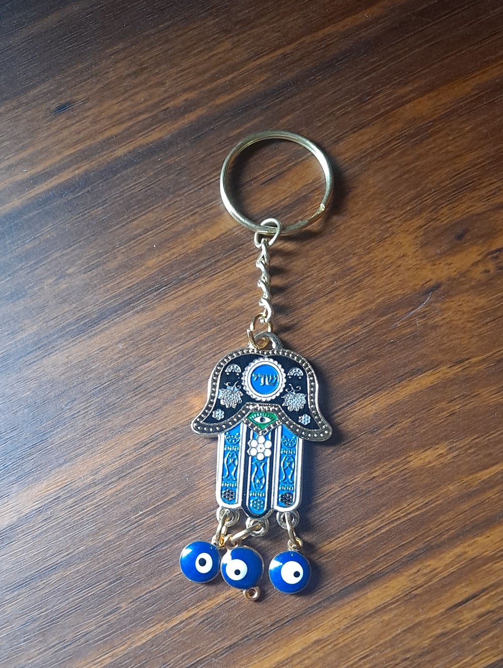 Gold & Blue Hamsa Hand Keychain with Evil Eye Charms - Kids Accessories